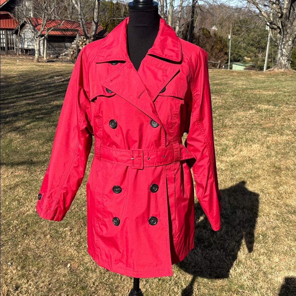 LL Bean Double Breasted Red Trench/w Rain Liner Coat Women’s Size Large Petite - Picture 6 of 14